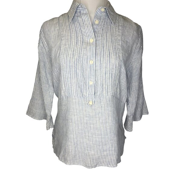 Paul Costelloe Linen Shirt Striped Ladies Size 8 blue and white colors - Picture 1 of 10